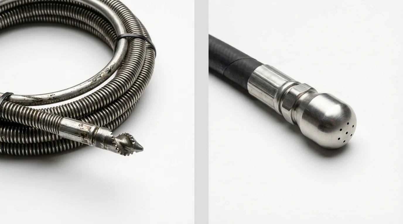 Drain snake cable and hydro jetting nozzle used for drain cleaning in Sammamish, WA