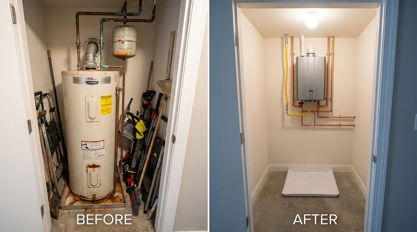 Tank water heater versus wall-mounted tankless unit comparison for Sammamish, WA homeowners