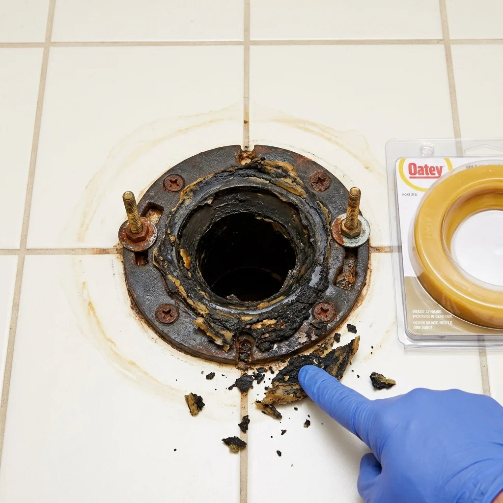 Failed wax ring showing water seepage at the base of a toilet in a Sammamish, WA home